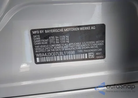 2020 BMW 430I Gran Coupe xDrive z USA, uszkodzony, nr VIN WBA4J3C07LBL11698